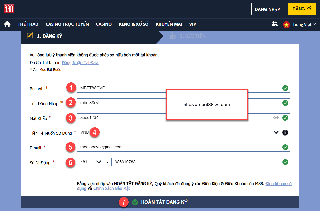 M88 nhà cái Casino & Cá cược bóng đá uy tín - Link vào M88.com Bạn là người đam mê bóng đá, yêu thích bộ môn cá cược bóng đá online thì bạn chắc chắn không thể bỏ qua nhà cái cá cược bóng đá uy tín M88. Với số lượng người chơi tham gia ngày càng đông đảo và thu hút được vô số người lựa chọn nên nhà cái M88 là nơi cá cược không thể thiếu đối với người chơi cá độ. Có tiếng trên thị trường, được đánh giá cao, ưu điểm vượt trội, tỷ lệ kèo hấp dẫn, đa dạng,… Nếu bạn chưa biết lý do vì sao M88 có nhiều ưu điểm như vậy thì hãy cũng chúng tôi tìm hiểu qua bài viết dưới đây nhé! Đôi nét giới thiệu về nhà cái M88 Với sự phủ sóng toàn Châu Á, 17 năm hoạt động, có nền móng vững chắc tại Việt Nam thì nhà cái M88 đang ngày càng vị thế của mình đáng để các bạn lựa chọn và tin tưởng. Nhà cái M88 được thành lập năm 2003, với tên gọi khác là Mansion88, được Economic Zone Authority cấp phép hoạt động hợp pháp. Các trò chơi giải trí được nhà cái cung cấp phong phú đa dạng như: cá cược thể thao, casino online, bắn cá, xổ số,… Các CLB lớn như Manchester City, Tottenham,… cũng được nhà cái tài trợ. Từ khi thành lập và đi vào hoạt động cho đến nay nhà cái chưa nhận bất cứ 1 phàn nàn nào về hành vi lừa đảo của người chơi. Nhà cái được đánh giá cao là nhờ sự uy tín, chuyên nghiệp và hỗ trợ gửi tiền, rút tiền nhanh chóng, website bắt mắt đa dạng trò chơi, chăm sóc khách hàng nhiệt tình chu đáo,… Vì vậy M88 được đánh giá là nhà cái top đầu thị trường. Các bước tạo tài khoản đăng nhập M88 Nếu bạn là người đã từng tham gia tại M88 thì chỉ cần đăng nhập là xong còn nếu chưa tham gia cá độ tại nhà cái lần đầu tiên thì bạn cần phải tạo cho mình 1 tài khoản để đăng nhập. Với các bước đơn giản dưới đây bạn sẽ có ngay tài khoản tại nhà cái M88: Bước 1: truy cập và trang chính nhà cái M88 Để đăng kí được tài khoản thì bạn cần phải truy cập vào trang chủ nhà cái, chuyển ngôn ngữ sang tiếng việt rồi ấn nút đăng kí ở góc trên bên phải màn hình Bước 2: điền đầy đủ thông tin được yêu cầu Các thông tin bạn cần phải cung cấp đầy đủ: Họ và tên: bạn phải điền đúng và chính xác giống với tên đăng ký mở tài khoản ngân hàng Ngày sinh: là ngày được cung cấp trên chứng minh thư hoặc thẻ CCCD Tên đăng nhập: có thể lấy tên thật hoặc biệt danh và viết liền không dấu Mật khẩu: có cả chữ và số ký tự đặc biệt để tăng độ bảo mật Câu hỏi bí mật: chọn những câu dễ nhớ để khi lấy lại tài khoản hoặc quên mật khẩu thì bạn sẽ nhớ dễ dàng hơn Email, Số điện thoại Cuối cùng điền mã Capcha ở phía dưới để xác nhận Bước 3: xác nhận đăng ký tài khoản Sau khi điền đầy đủ thông tin thì bạn nên kiểm tra lại toàn bộ thông tin và ấn nút Đăng ký để kết thúc việc đăng ký Những ngân hàng được nhà cái hỗ trợ: Vietcombank, ACB, Sacombank, Techcombank, Vietinbank,… Gửi tiền và rút tiền tại M88 thế nào? Gửi tiền: Các phương thức gửi tiền được hỗ trợ: Gửi tiền mặt tại ngân hàng, sử dụng internet banking, gửi tiền qua ví điện tử,… Bước 1: Bạn đăng nhập vào tài khoản M88 chọn mục hiển thị số dư Bước 2: Sau đó bạn chọn lệnh Gửi tiền Bước 3: Lựa chọn hình thức gửi tiền, sau đó chọn ngân hàng gửi và mã khuyến mãi rồi ấn xác nhận Bước 4: Kiểm tra lại thông tin, nhập số tiền gửi và xác nhận là hoàn thành. Rút tiền: Bước 1: đăng nhập Bước 2: thực hiện lệnh chuyển quỹ từ tài khoản phụ sang chính Bước 3: Chọn mục thu ngân, rồi ấn chọn chuyển quỹ, nhập đúng số tiền mà bạn muốn rút, và xác nhận Bước 4: Rút tiền về tài khoản ngân hàng Tại sao bạn nên chọn nhà cái M88 Giao diện bắt mắt, độc đáo dễ sử dụng trên cả máy tính và điện thoại, tạo cảm giác tiện lợi và nhanh chóng cho người chơi khi tham gia cá cược Việc thanh toán diễn ra nhanh chóng hàng đầu thị trường. Chỉ mất 5-10 phút là việc gửi tiền hoặc rút tiền của bạn được diễn ra thành công. Có nhiều phương thức giao dịch để bạn lựa chọn, liên kết nhiều ngân hàng hàng đầu Việt Nam. Có nhiều chương trình ưu đãi hấp dẫn thu hút nhiều người chơi Đội ngũ chăm sóc khách hàng chuyên nghiệp nhiệt tình, chuyên môn cao, hỗ trợ khách hàng 24/7 giải đáp thắc mắc kịp thời Thông tin cá nhân của khách hàng luôn được bảo mật tuyệt đối với tính năng 2 lớp. Đa dạng phong phú về sản phẩm để bạn lựa chọn: các môn thể thao,các giải đấu bóng đá, casino,… Kết luận Tóm lại với những thông tin chúng tôi chia sẻ mong rằng giúp các bạn biết thêm về nhà cái M88, nhà cái mà bạn không nên bỏ lỡ với nhiều ưu điểm vượt trội. Chúc các bạn luôn thành công!